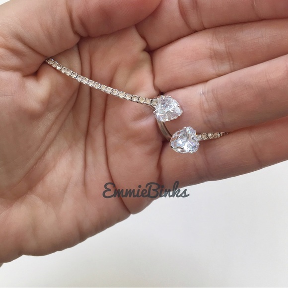 New Crystal & Cubic Zirconia Heart Accented Open Cuff Pave Choker Necklace - Picture 8 of 16